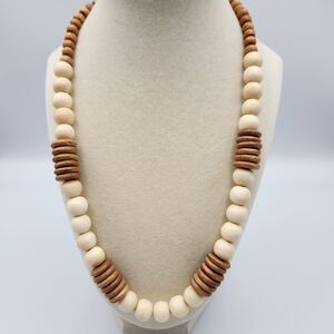 Elegant Cream and Brown Wooden Beaded Necklace